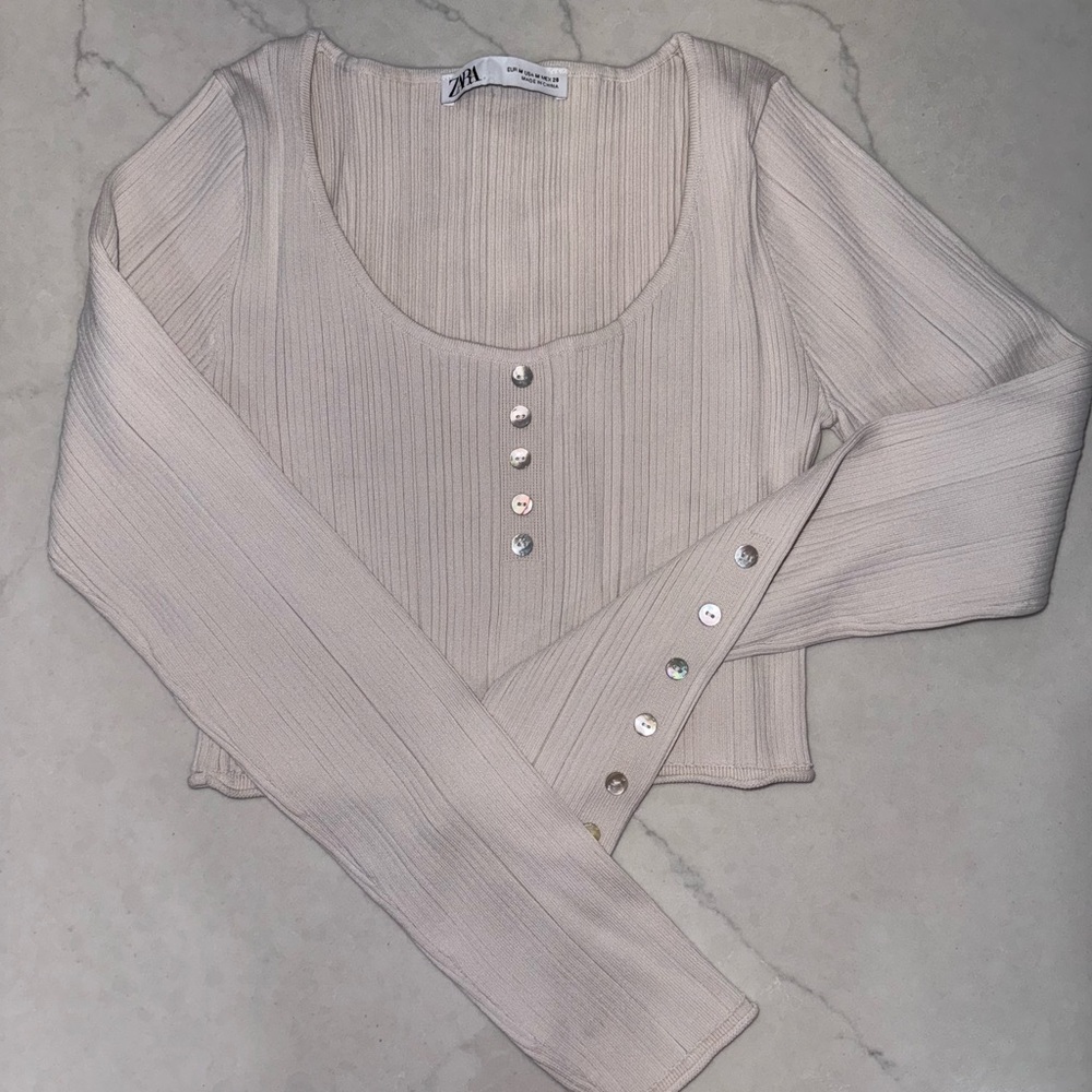 Zara ribbed cropped long sleeve top